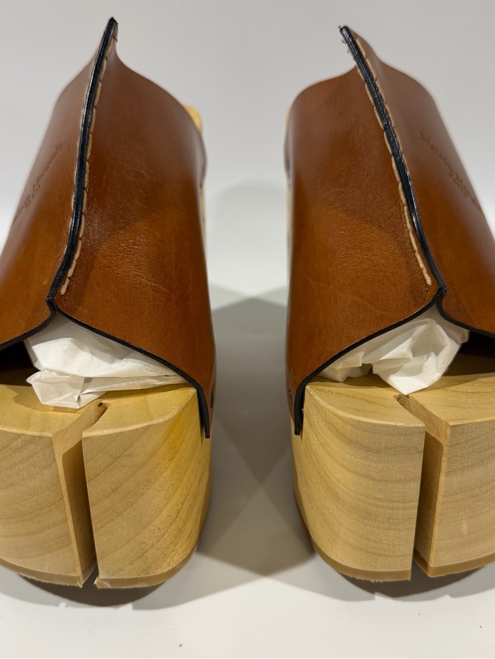 Maison Margiela Tabi Wood Sole Platform Brown Leather Mule Sandal Heels EU40 US9 - Picture 2 of 16